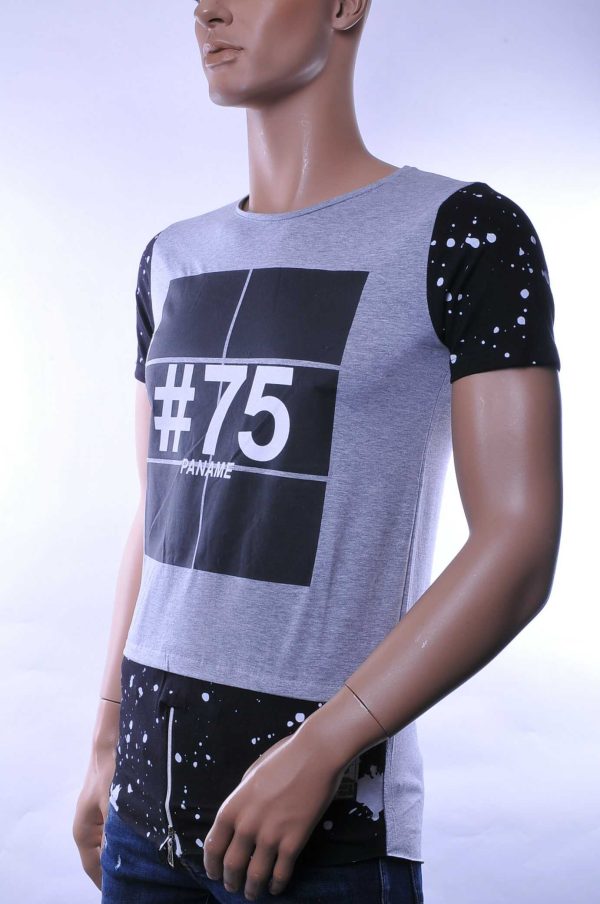 David & Gerenzo trendy slim fit heren lang T-Shirt met print Grijs