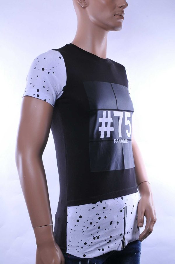 David & Gerenzo trendy slim fit heren lang T-Shirt met print Zwart