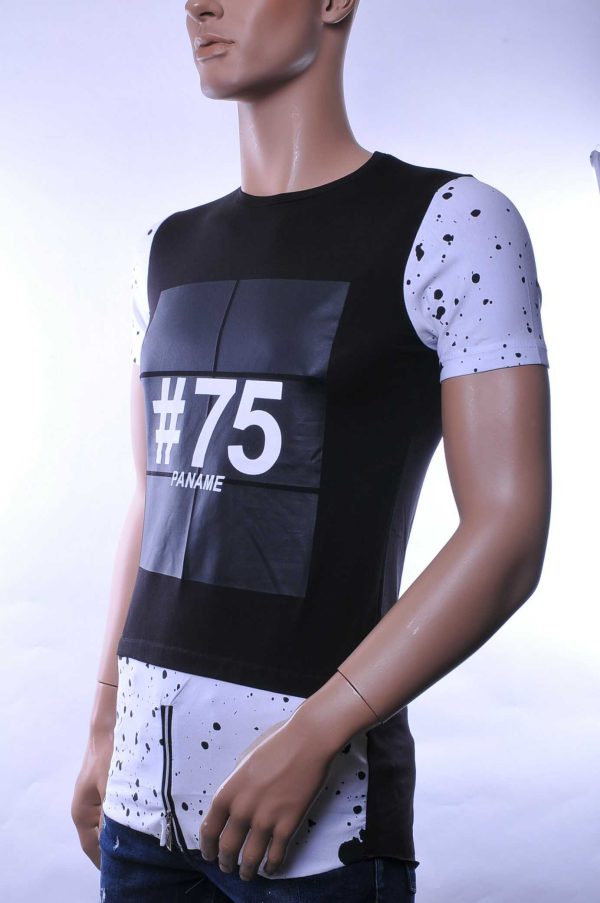 David & Gerenzo trendy slim fit heren lang T-Shirt met print Zwart