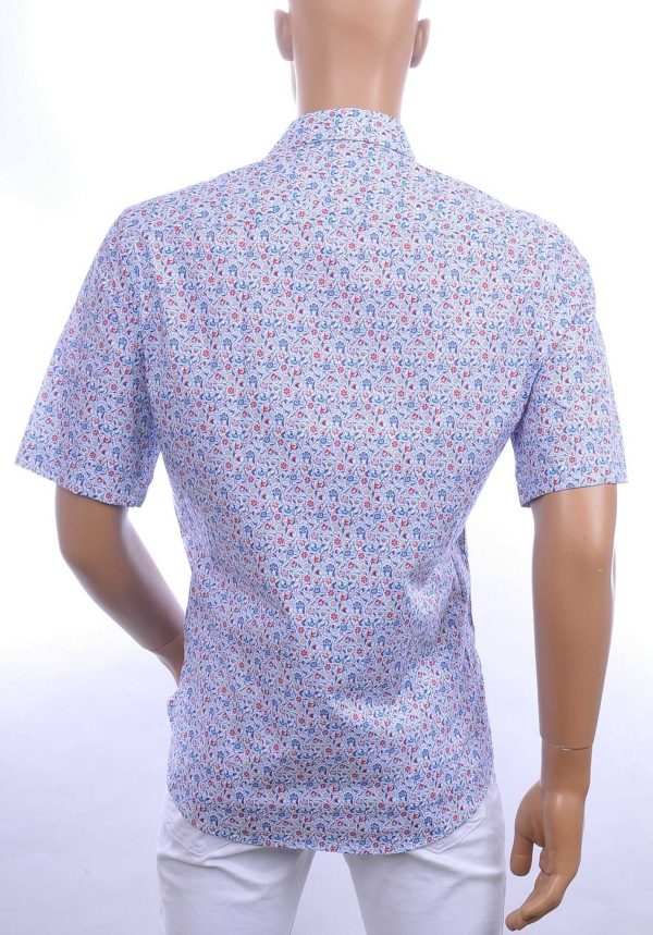 FORTUNATO allover bloemen dessin slim fit heren korte mouwen overhemd Blauw