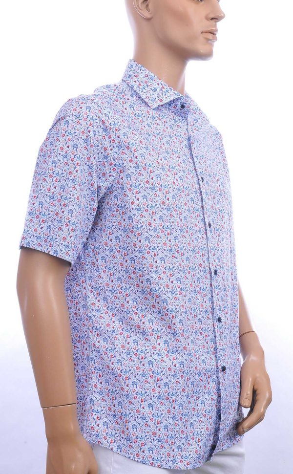 FORTUNATO allover bloemen dessin slim fit heren korte mouwen overhemd Blauw