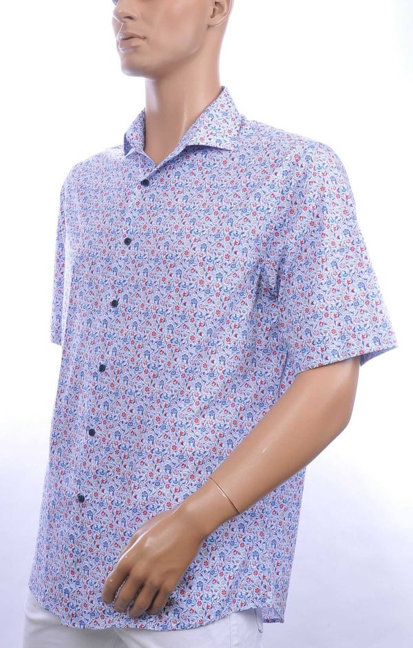 FORTUNATO allover bloemen dessin slim fit heren korte mouwen overhemd Blauw