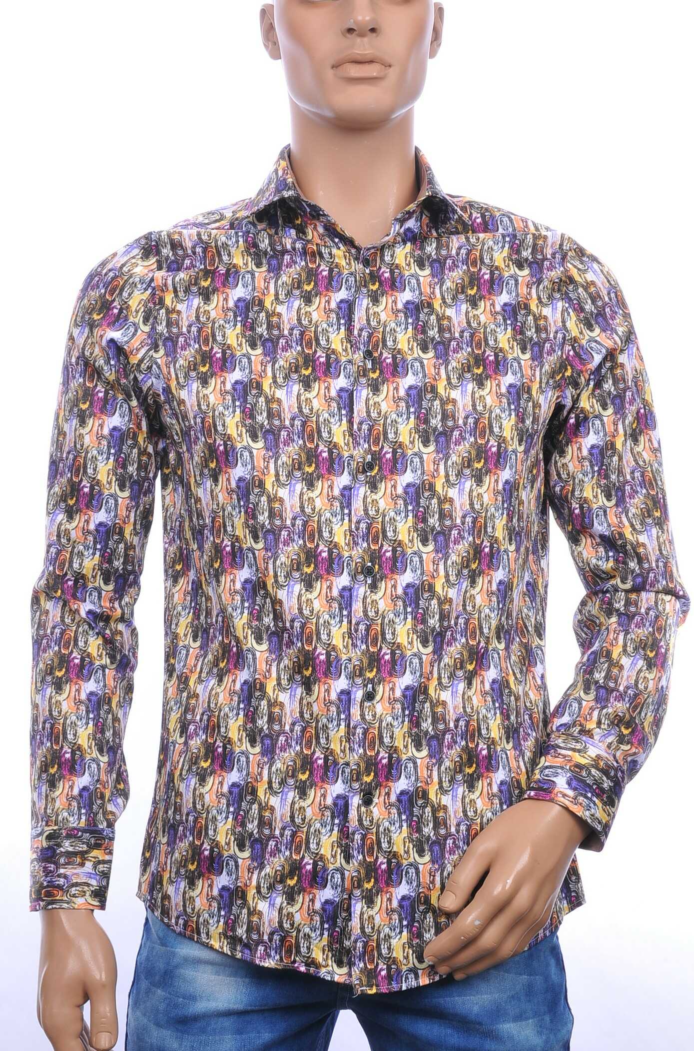 Fortunato trendy allover modern kunst motieven dessin heren overhemd Paars