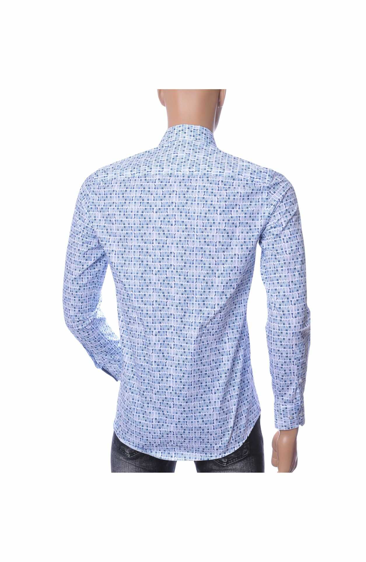 Corrino Trendy Modern Fit Heren Overhemd met Allover Blauw Jeans Dessin - Wit