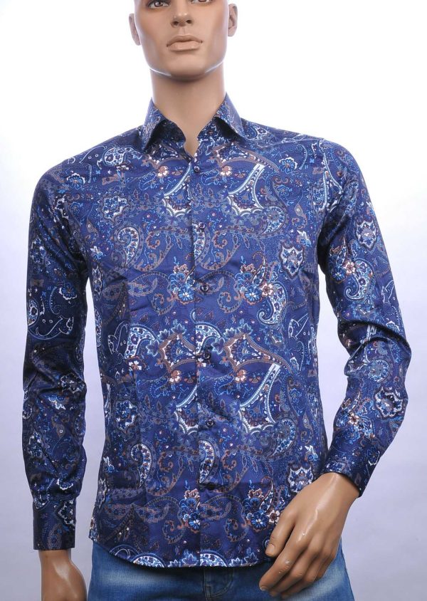 Carte Davis slim fit allover paisley dessin heren overhemd Navy