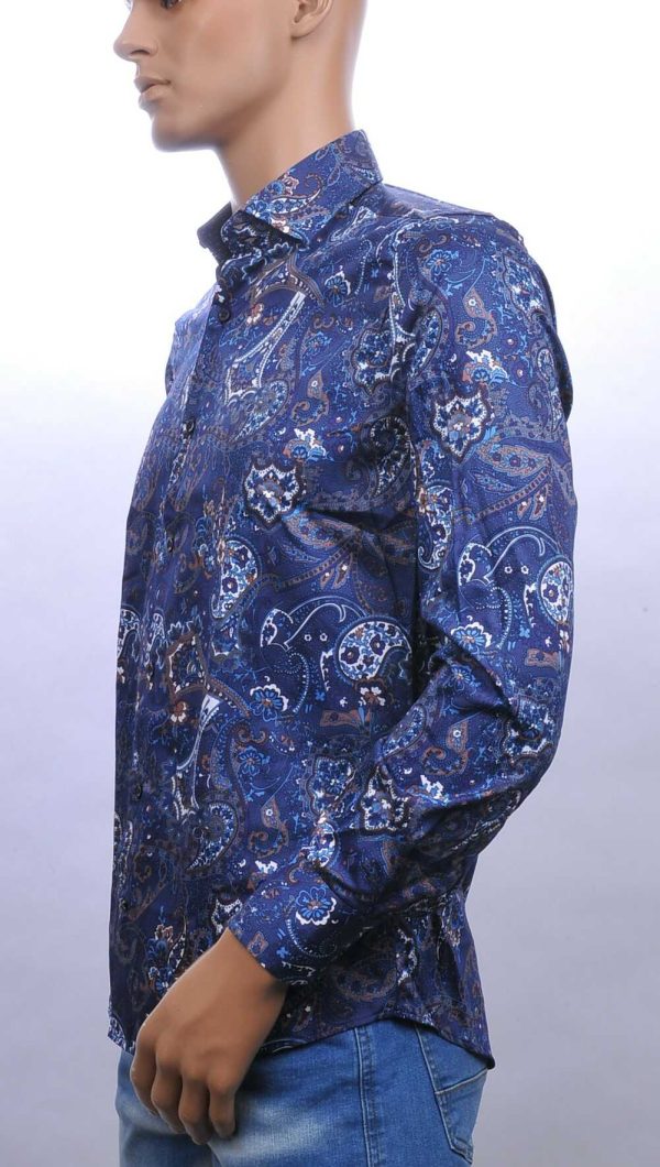 Carte Davis slim fit allover paisley dessin heren overhemd Navy