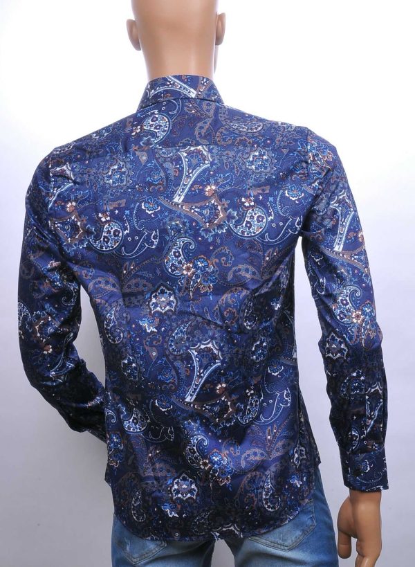 Carte Davis slim fit allover paisley dessin heren overhemd Navy