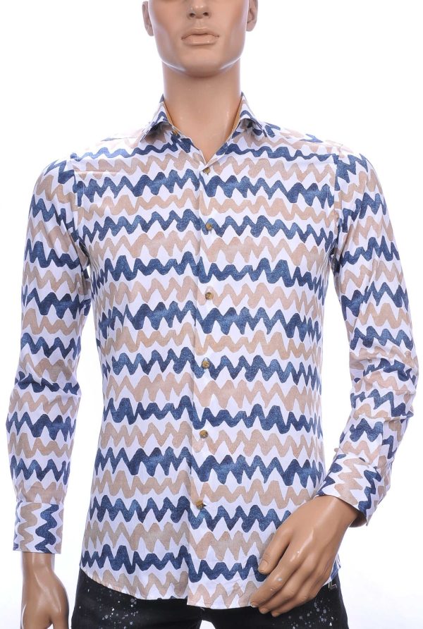 CORRINO OLYMP State of Art Blue Industry A fish named fred Wolff Blitz Moncler DIOR Philipp Plein PRADA Louis Vuitton GUCCI VERSACE KENZO Dsquared2 Levi's CHASIN G-STAR DOLCE & GABBANA DIESEL PME LEGEND WAM DENIM LACOSTE modern fit allover horizontaal golven dessin heren overhemd Beige