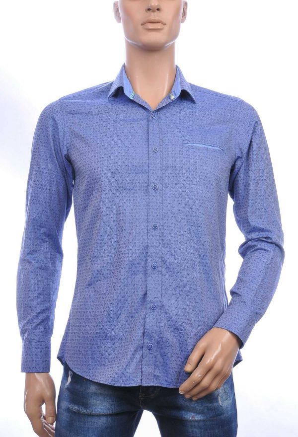 DIMI trendy slim fit allover paisley dessin heren overhemd met borstzak Navy