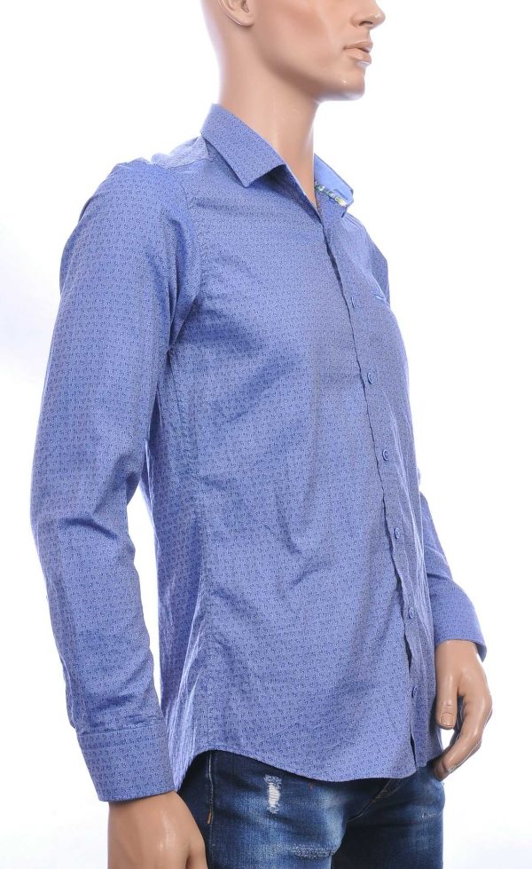 DIMI trendy slim fit allover paisley dessin heren overhemd met borstzak Navy