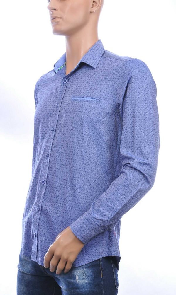 DIMI trendy slim fit allover paisley dessin heren overhemd met borstzak Navy