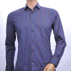 FORTUNATO slim fit allover bloemen dessin heren overhemd Navy