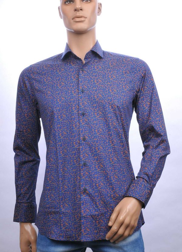 FORTUNATO slim fit allover bloemen dessin heren overhemd Navy