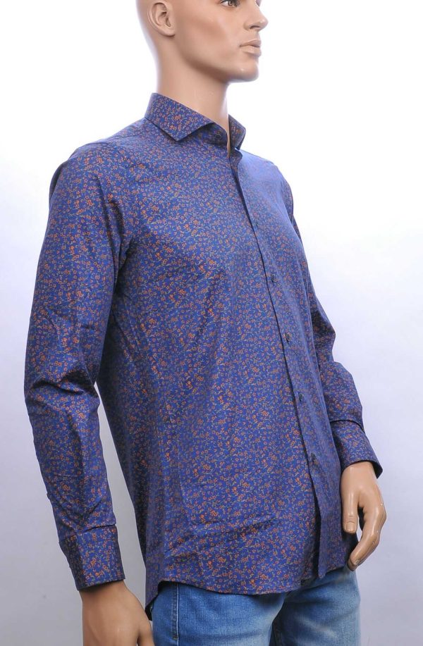 FORTUNATO slim fit allover bloemen dessin heren overhemd Navy