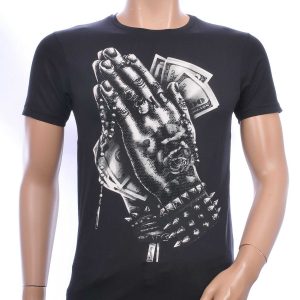 FRANCO RENZO trendy ronde hals heren T-shirt met steentjes Zwart