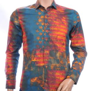 GABANO trendy slim fit getailleerd allover Amerikaanse vlag dessin heren overhemd Oranje