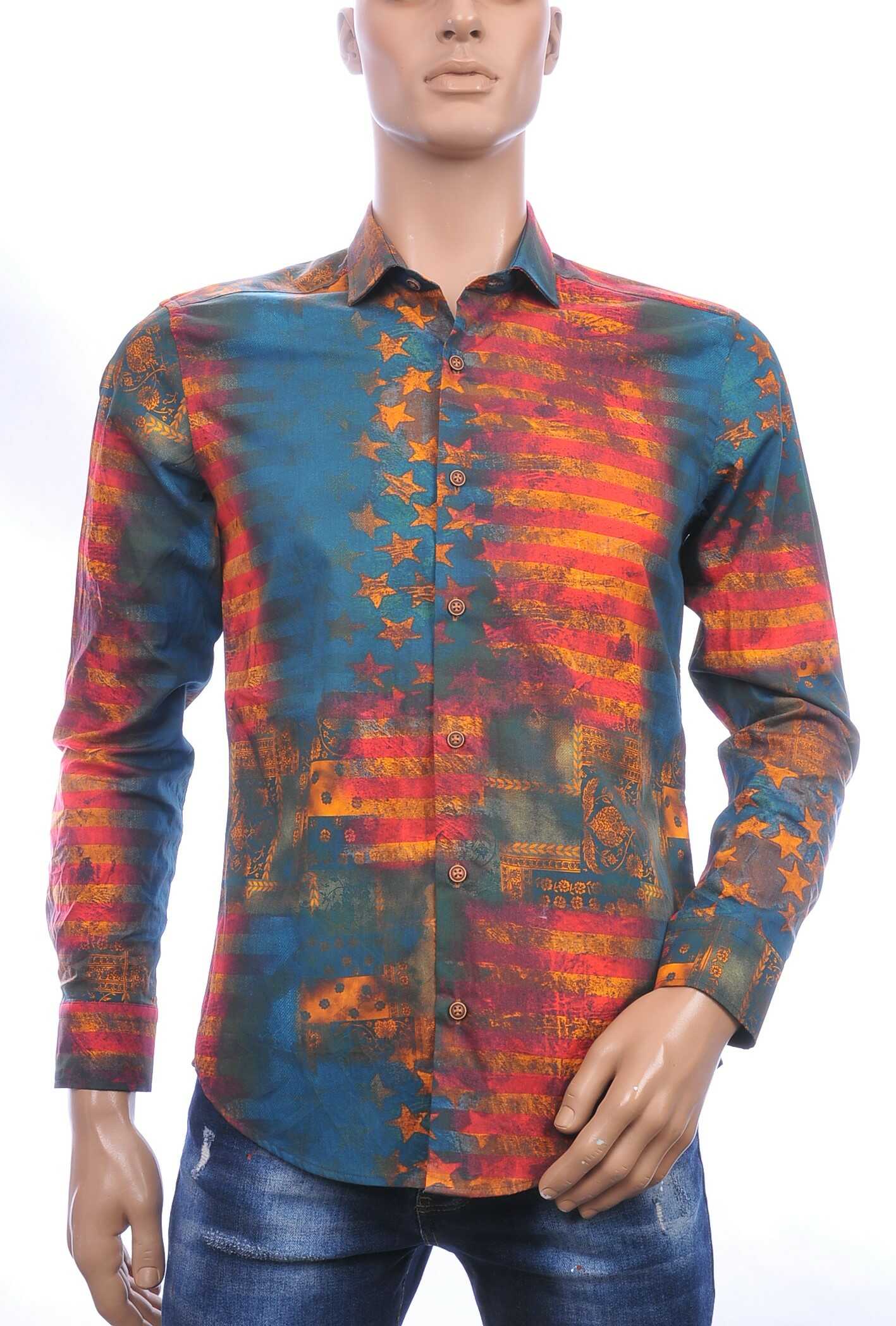 GABANO trendy slim fit getailleerd allover Amerikaanse vlag dessin heren overhemd Oranje