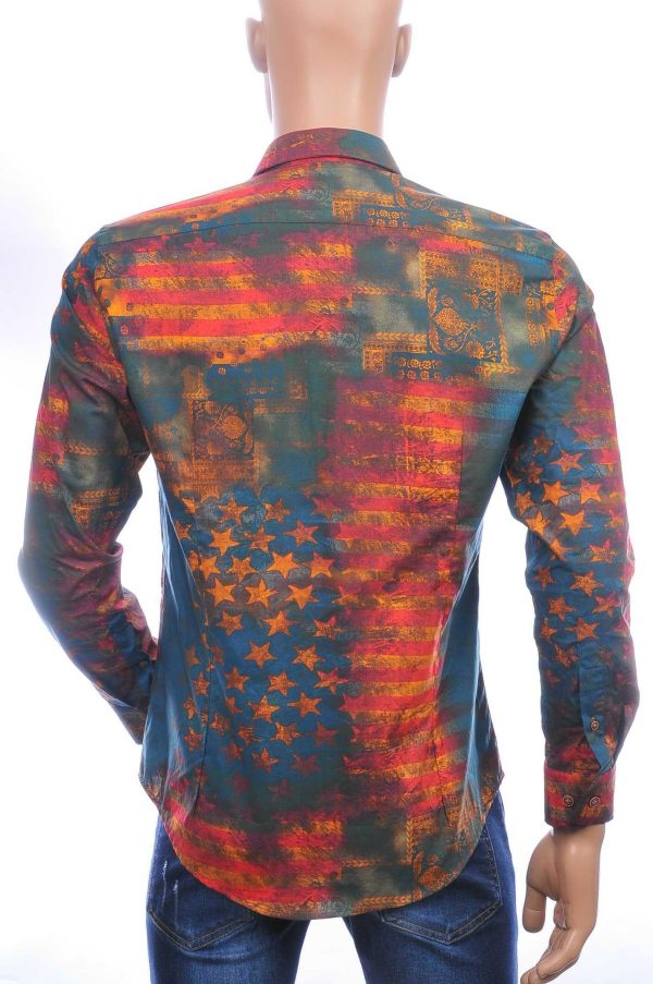 GABANO trendy slim fit getailleerd allover Amerikaanse vlag dessin heren overhemd Oranje
