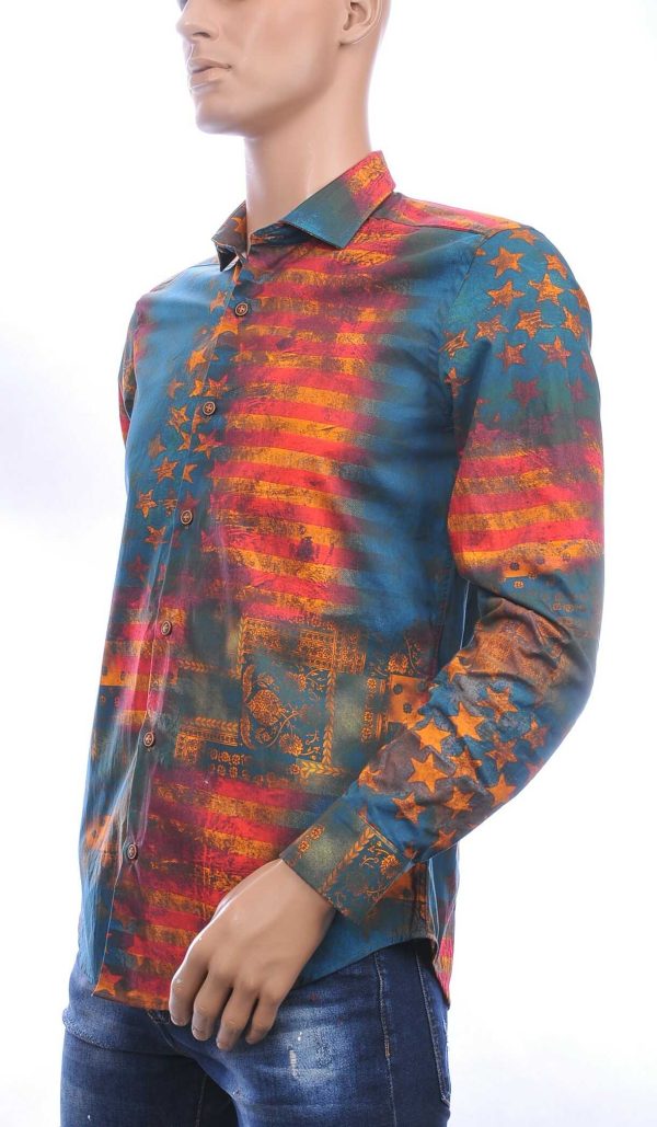 GABANO trendy slim fit getailleerd allover Amerikaanse vlag dessin heren overhemd Oranje