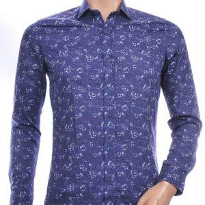 GABANO trendy slim fit getailleerd allover bloemen dessin heren overhemd Navy