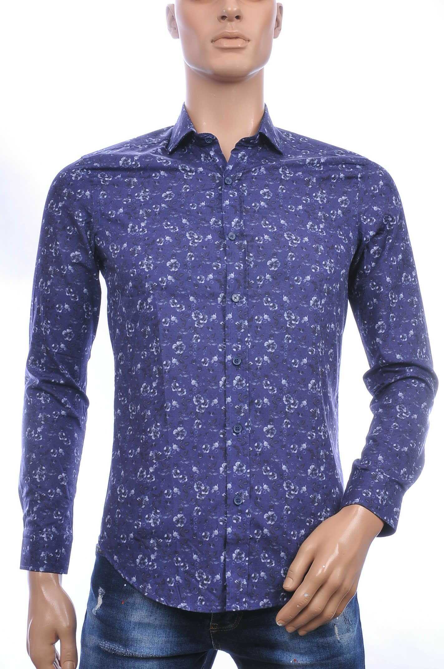 GABANO trendy slim fit getailleerd allover bloemen dessin heren overhemd Navy