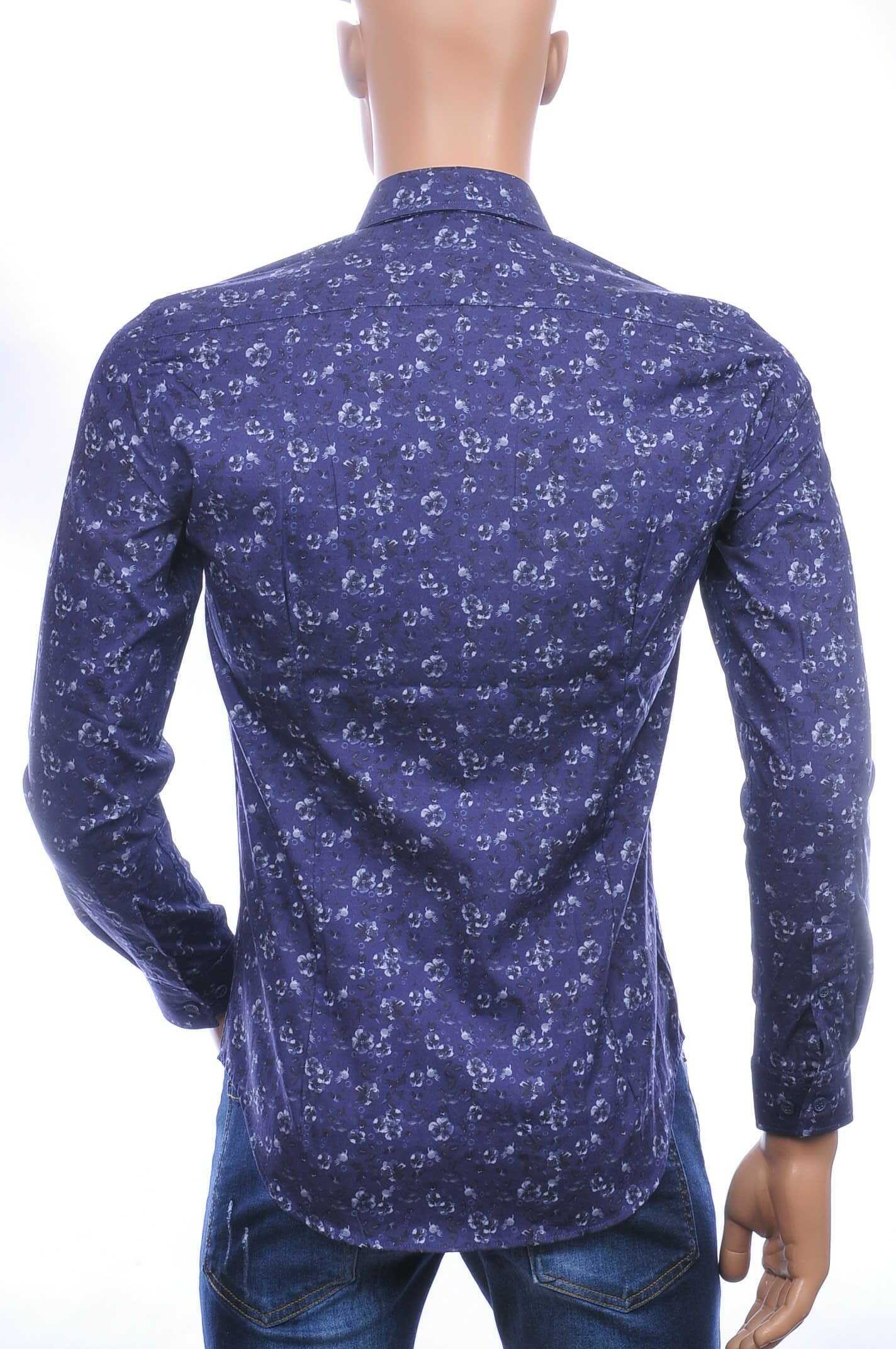 GABANO trendy slim fit getailleerd allover bloemen dessin heren overhemd Navy