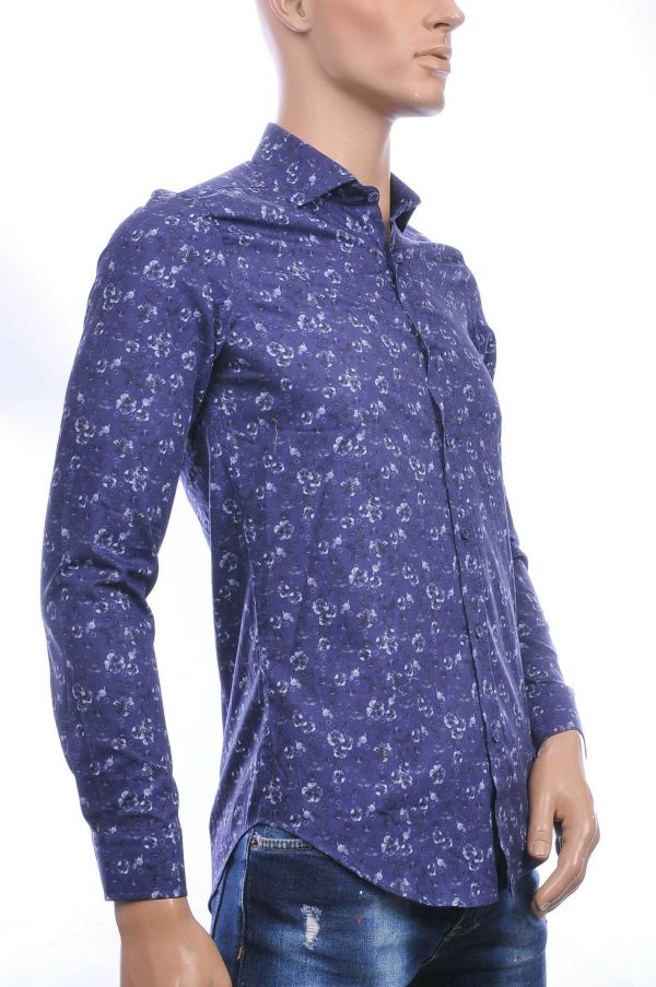 GABANO trendy slim fit getailleerd allover bloemen dessin heren overhemd Navy
