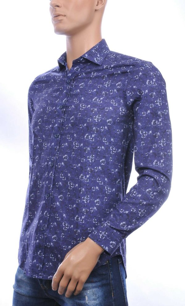GABANO trendy slim fit getailleerd allover bloemen dessin heren overhemd Navy