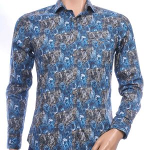 GABANO trendy slim fit getailleerd allover modern kunst heren overhemd met borstzak Zwart