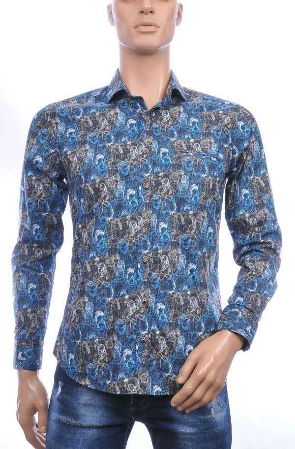 GABANO trendy slim fit getailleerd allover modern kunst heren overhemd met borstzak Zwart