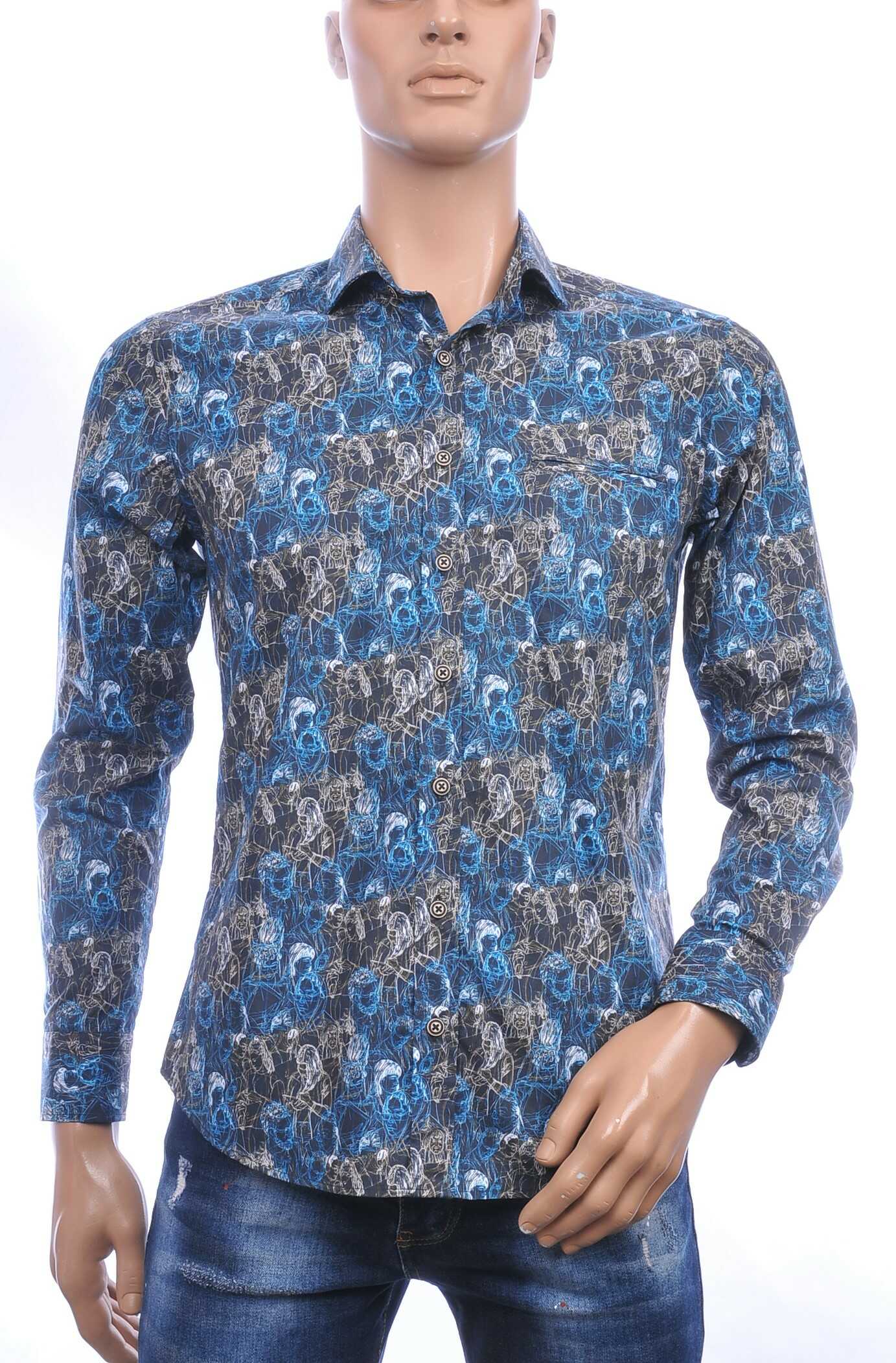GABANO trendy slim fit getailleerd allover modern kunst heren overhemd met borstzak Zwart