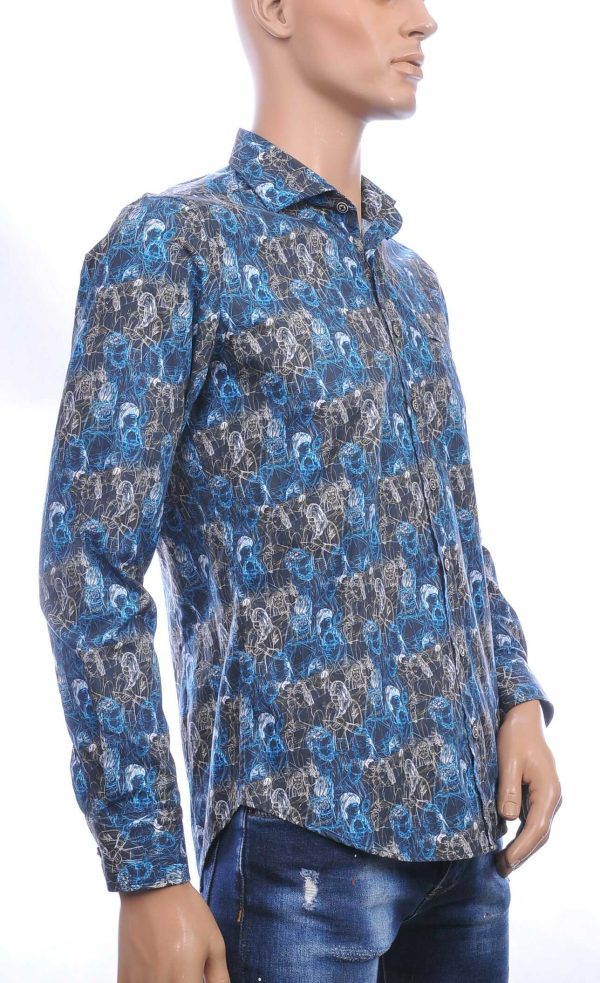 GABANO trendy slim fit getailleerd allover modern kunst heren overhemd met borstzak Zwart