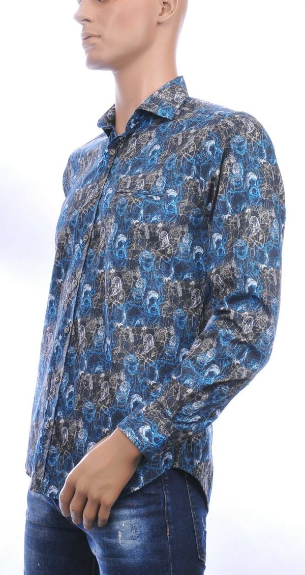 GABANO trendy slim fit getailleerd allover modern kunst heren overhemd met borstzak Zwart