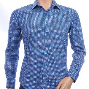GABANO trendy slim fit getailleerd allover vierkantjes dessin heren overhemd Navy