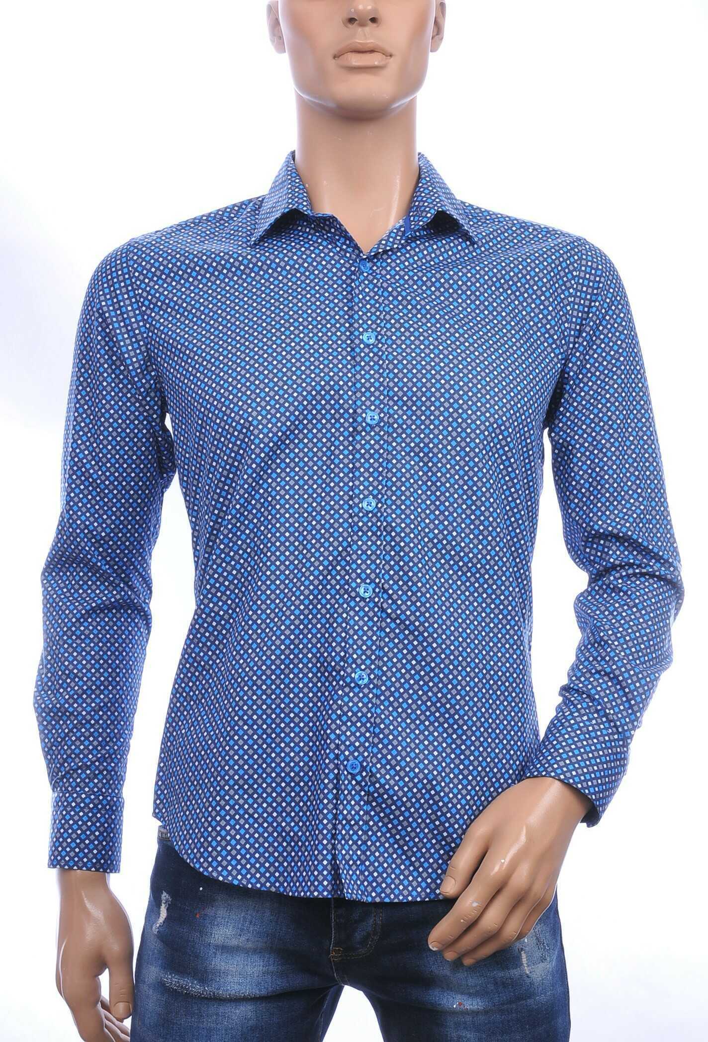 GABANO trendy slim fit getailleerd allover vierkantjes dessin heren overhemd Navy