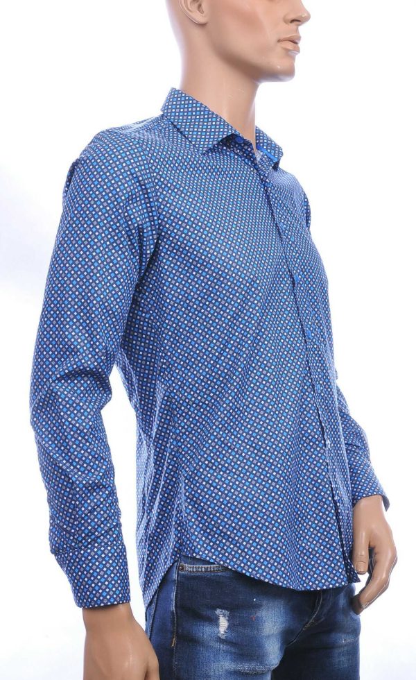 GABANO trendy slim fit getailleerd allover vierkantjes dessin heren overhemd Navy