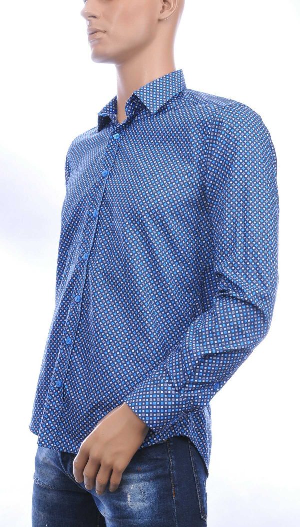 GABANO trendy slim fit getailleerd allover vierkantjes dessin heren overhemd Navy