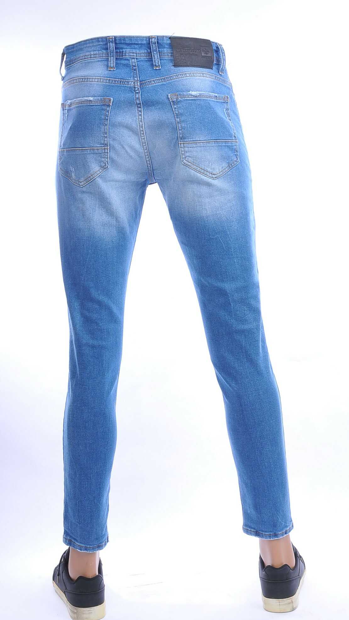 Montfleuri Trendy Gewassen Gescheurd Super Stretch Slim Fit Heren Jeans - Blauw