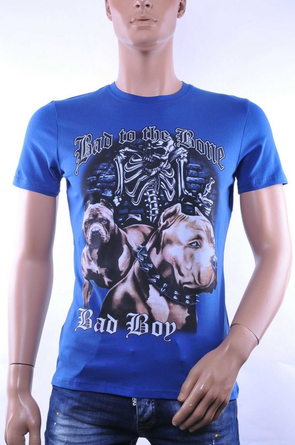 Club Ju ronde hals Dangerous Pitbull print T-Shirt Blauw