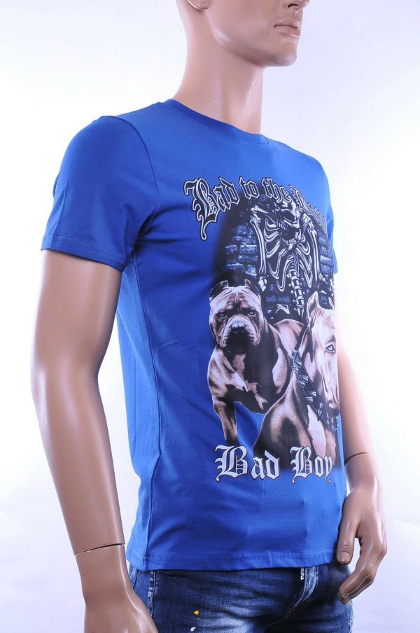 Club Ju ronde hals Dangerous Pitbull print T-Shirt Blauw