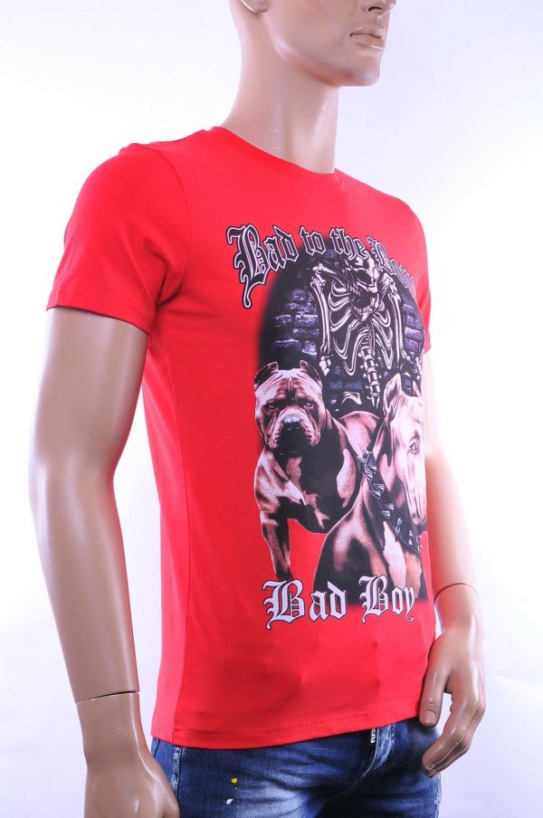Club Ju ronde hals Dangerous Pitbull print T-Shirt Rood