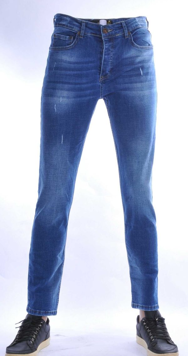 Montfleuri Trendy Gewassen Gescheurd Super Stretch Slim Fit Heren Jeans - Blauw