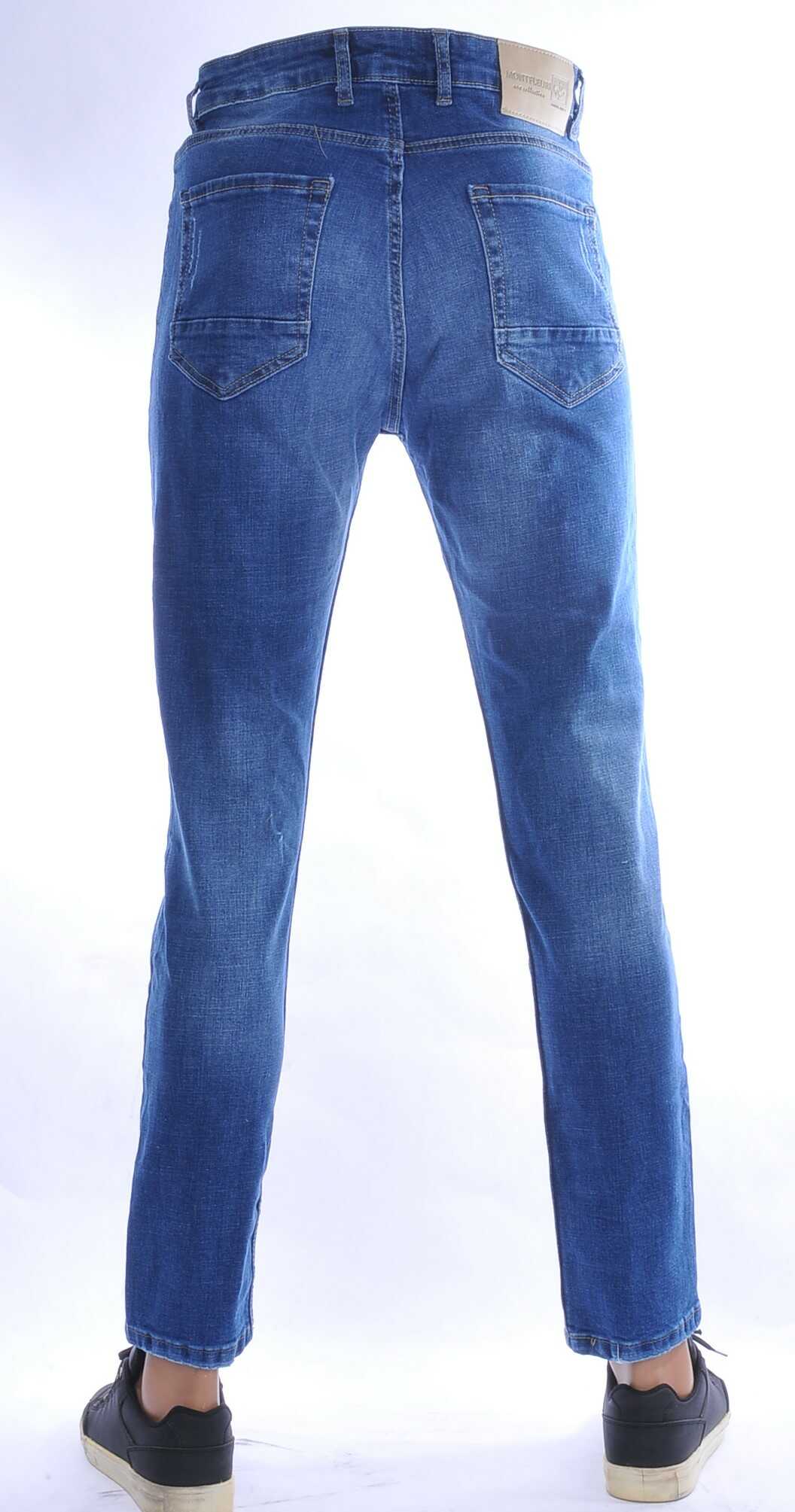 Montfleuri Trendy Gewassen Gescheurd Super Stretch Slim Fit Heren Jeans - Blauw