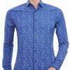 BERZO getailleerd allover bloemen dessin slim fit heren overhemd Navy
