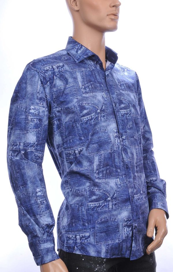 CORRINO Blue Industry Wolff Blitz Moncler DIOR Philipp Plein PRADA Louis Vuitton GUCCI VERSACE KENZO Dsquared2 Levi's CHASIN G-STAR DOLCE & GABBANA DIESEL PME LEGEND WAM DENIM LACOSTE regular fit allover denim jeans dessin heren overhemd Navy