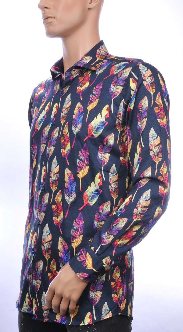Corrino Blue Industry Wolff Blitz Moncler DIOR Philipp Plein PRADA Louis Vuitton GUCCI VERSACE KENZO Dsquared2 Levi's CHASIN G-STAR DOLCE & GABBANA DIESEL PME LEGEND WAM DENIM LACOSTE modern fit allover veren dessin heren overhemd Zwart