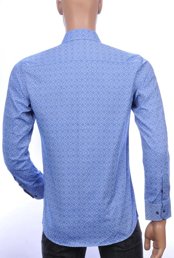 CORRINO Blue Industry Wolff Blitz Moncler DIOR Philipp Plein PRADA Louis Vuitton GUCCI VERSACE KENZO Dsquared2 Levi's CHASIN G-STAR DOLCE & GABBANA DIESEL PME LEGEND WAM DENIM LACOSTE slim fit allover blokjes dessin heren overhemd Blauw