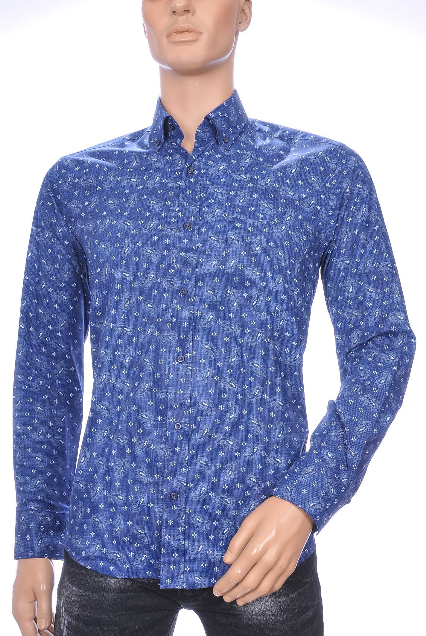 Corrino A Fish Named Fred Wolff Blitz Louis Vuitton GUCCI VERSACE KENZO Dsquared2 Levi's CHASIN G-STAR DOLCE & GABBANA DIESEL PME LEGEND WAM DENIM LACOSTE regular fit allover paisley bloemen dessin heren overhemd met borstzak Navy-Wit