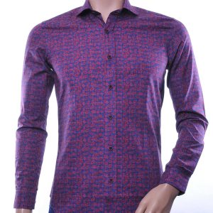 GABANO Italiaanse slim fit getailleerd allover bladeren dessin heren overhemd Bordeaux
