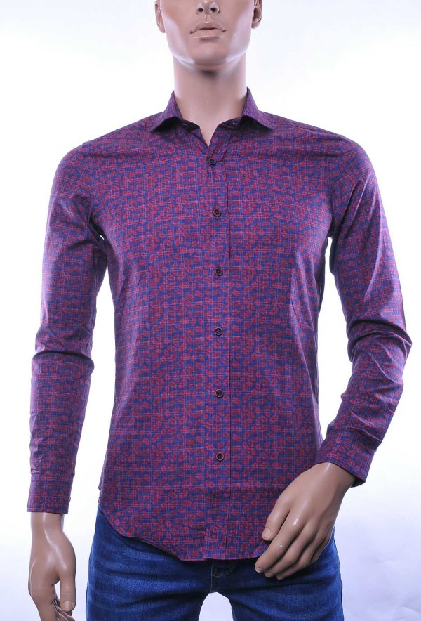 GABANO Italiaanse slim fit getailleerd allover bladeren dessin heren overhemd Bordeaux